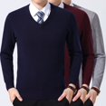 thumbnail image 4 of Suéter acolchado con cuello en V para hombre de mediana edad de otoño e invierno, color sólido, para usar en el exterior, camisa de base de punto interior, 4 of 6