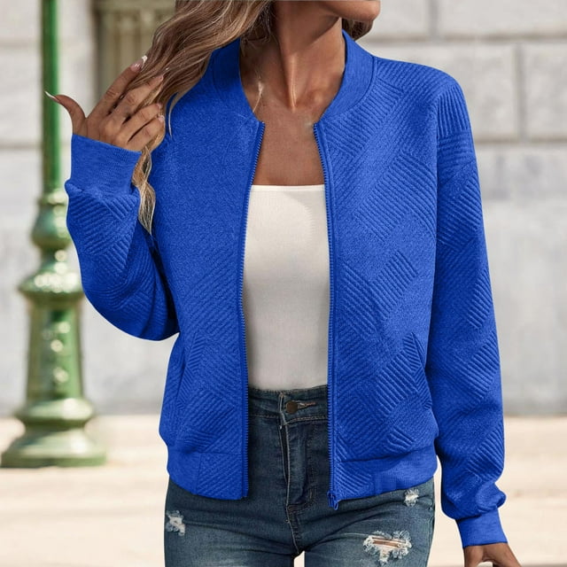 Jacket Women's Spring Light Jacket Light Pilot Jacket Thin Jacket Long Sleeved Jacket Summer Jacket Round Neck Sweatshirt Zipper Spring Jacket Coa