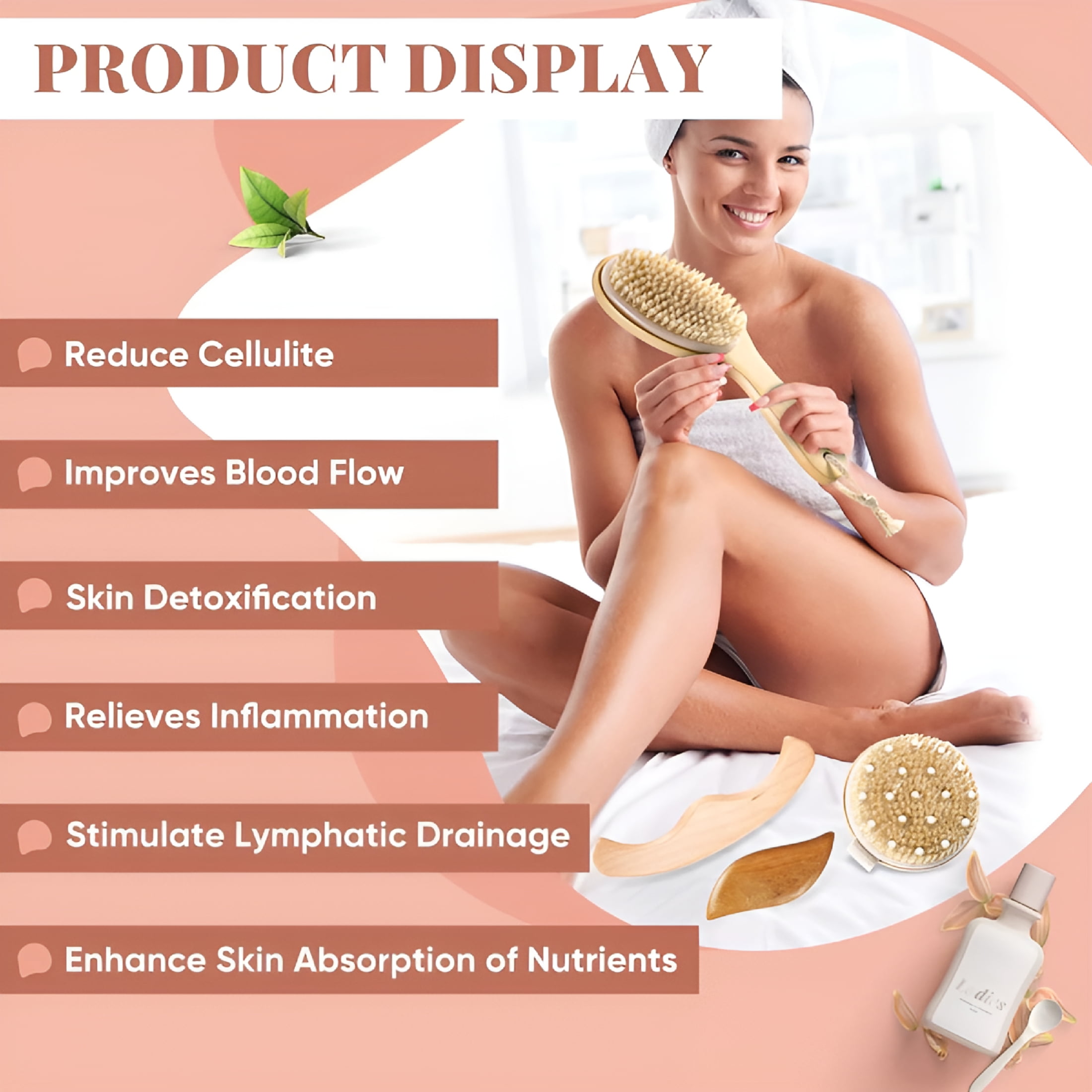 RAGUPEL 4 Pcs Dry Brushing Body Brush for Lymphatic Drainage Vegan Dry Brush with Wood Therapy Massage Lymphatic Drainage Tool Gua Sha Anti Cellulite Body Sculpting Sensitive Skin Exfoliation