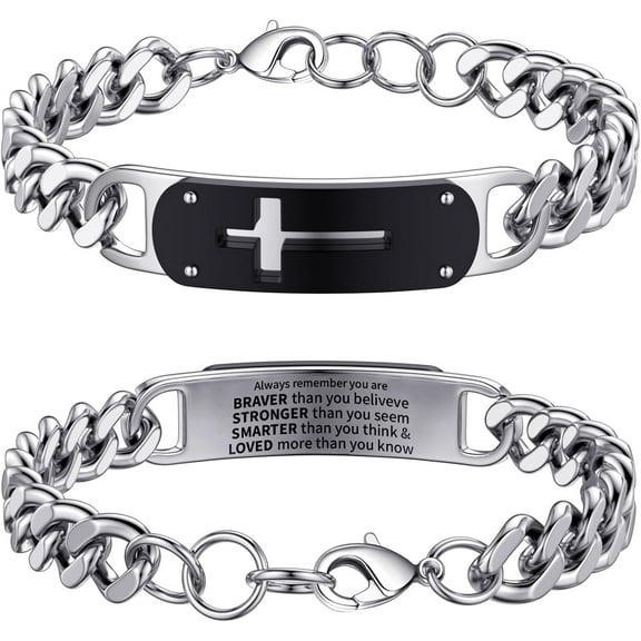 Cross Bracelet for Men, Stainless Steel Cuban Cross Chain Link Bracelets Bible Verse Christian Cool Jewelry Graduation Gifts 7.5-8.5 Inches