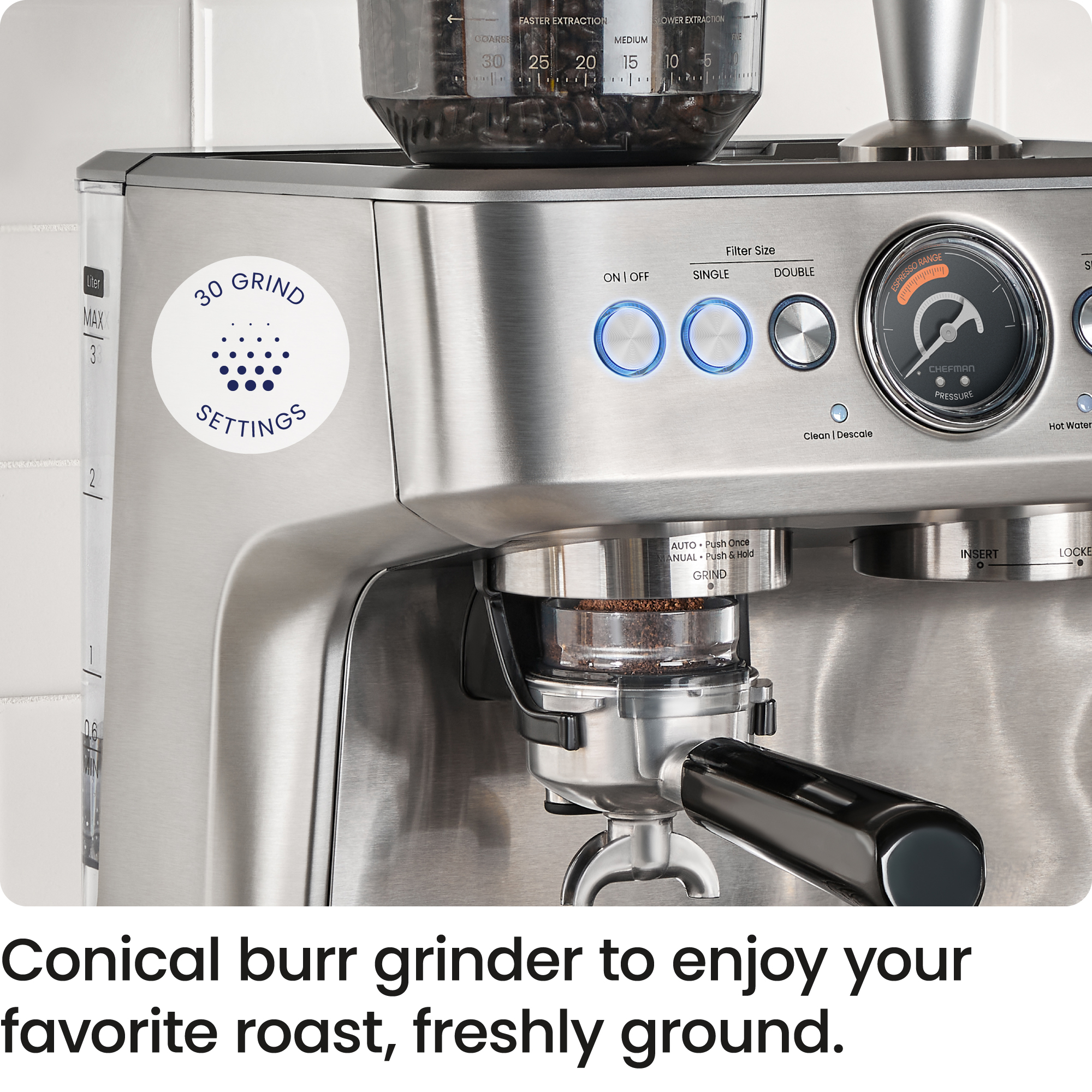 Chefman Crema Supreme Espresso Machine with Grinder photo 5