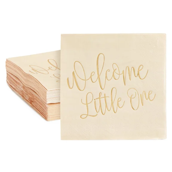 50 Pack Pink Baby Shower Napkins "Welcome Little One" Party Decorations, 5 In