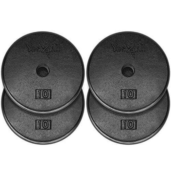 Yes4All 1 inch Cast Iron Weight Plates for Dumbbells, Standard Weight Plates (Combo 10lbs x 4pcs)