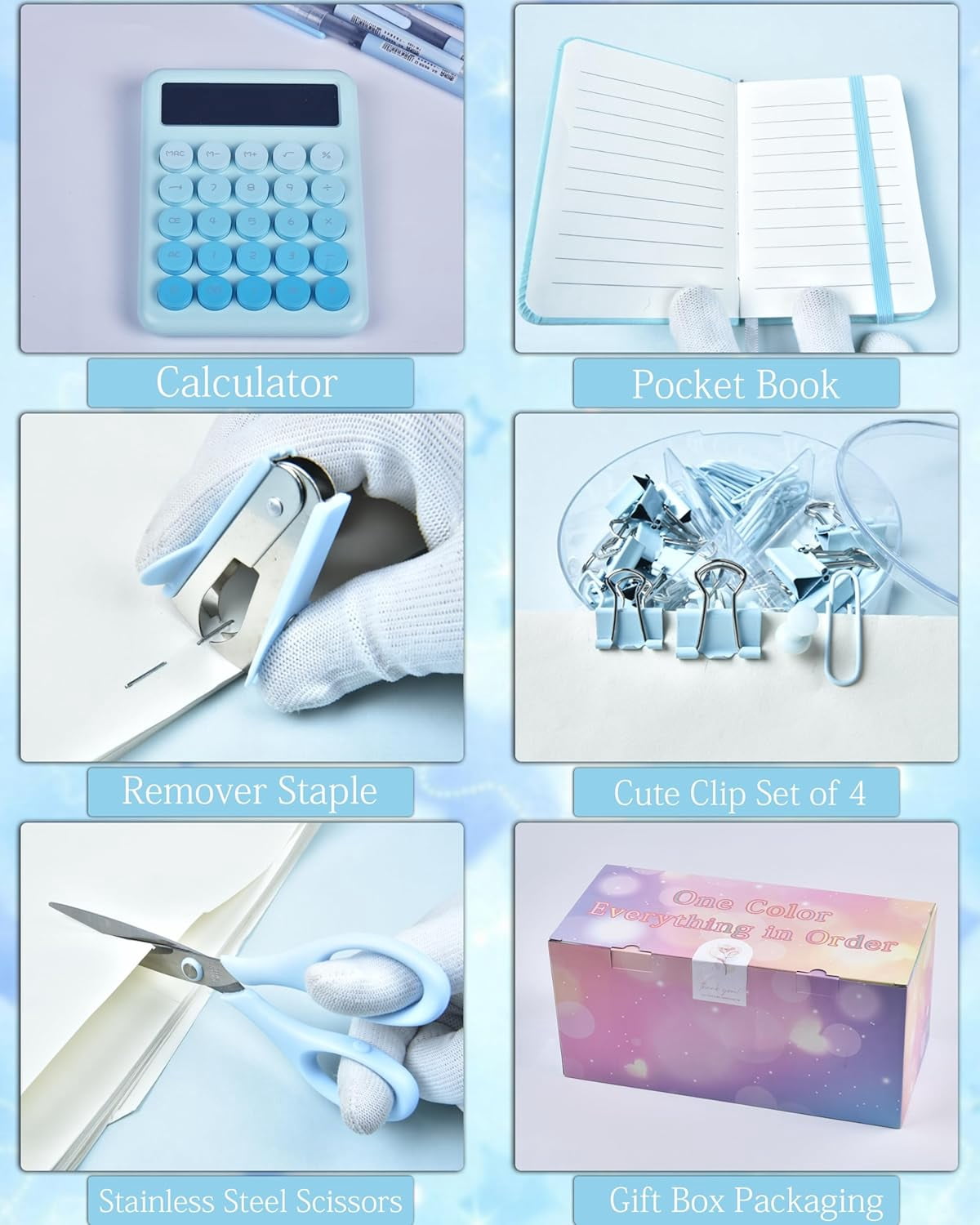 20Pcs Blue Desk Organizers and Accessories With Mesh Desk Organizer and 360°Rotating Pen Holder and a Lot of Office Blue Office Supplies Beautifully Presented in a Gift Box