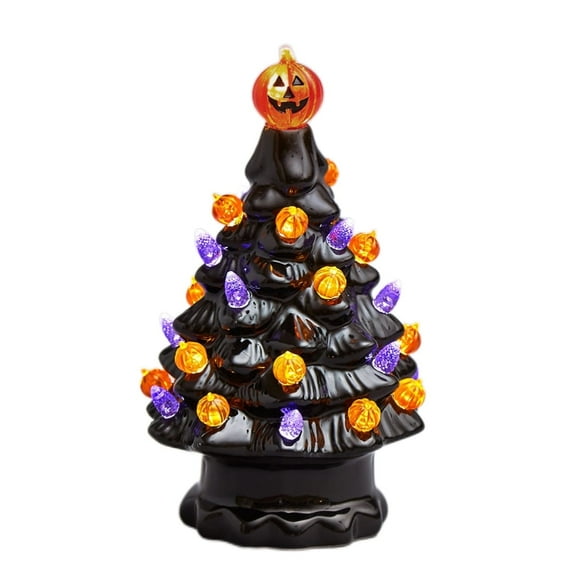 Falleo Clearance Lighted Ceramic Halloween Tree Tabletop Halloween Decoration Halloween Tree Pumpkin Light