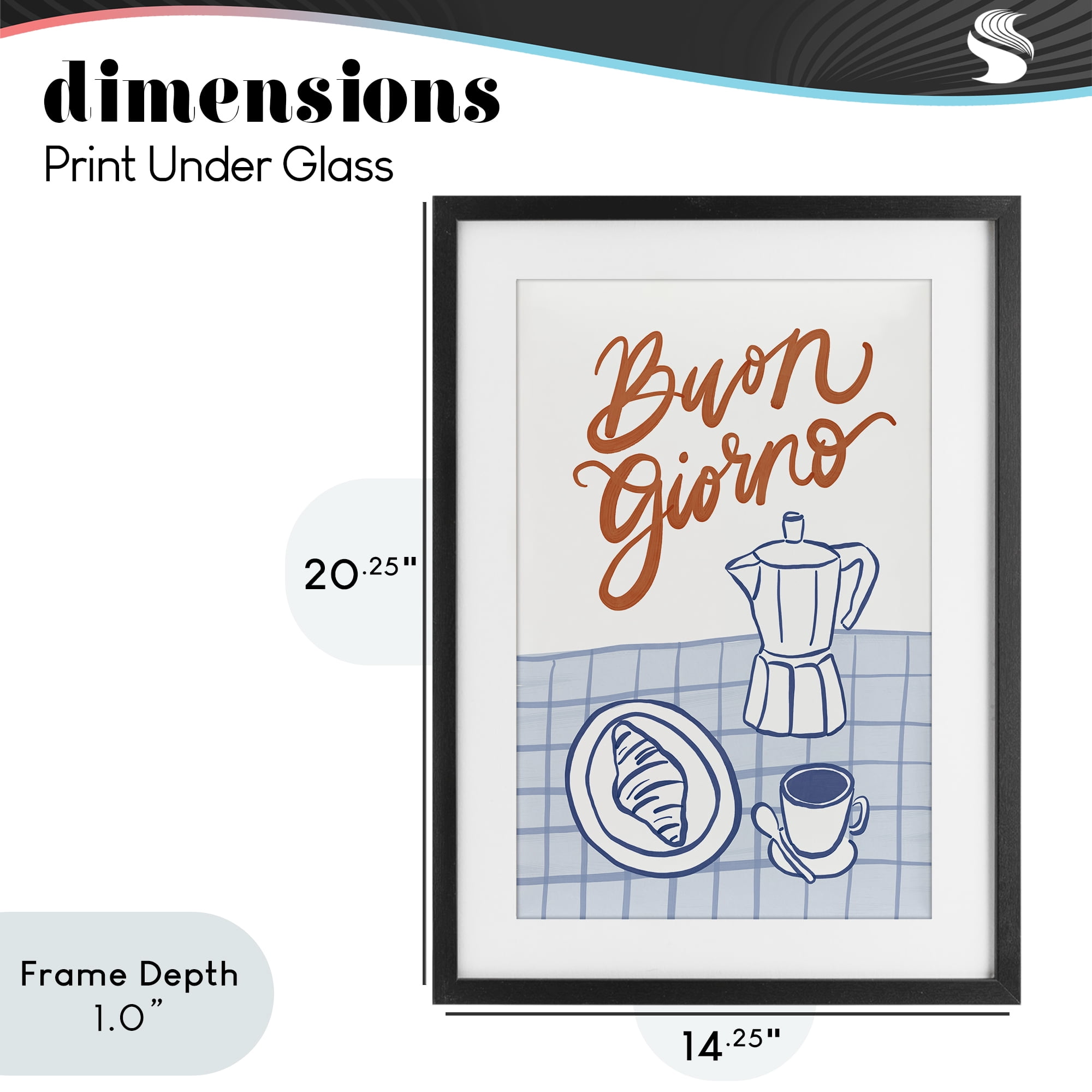 Stupell Industries Buon Giorno Breakfast Espresso Black Framed Print Under Glass, design by Amanda Houston