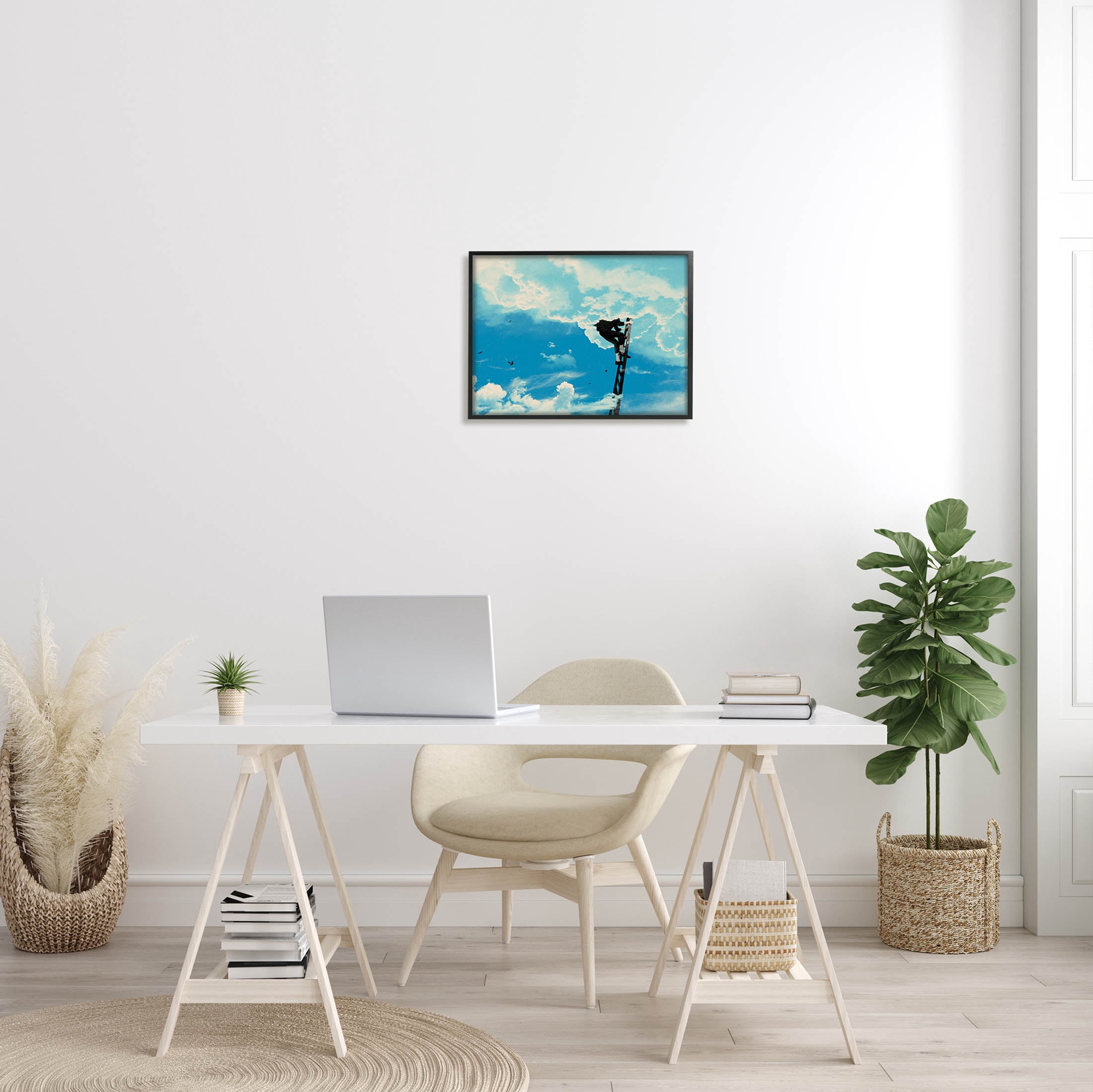 Stupell Industries Climbing Ladder Into Clouds Concept Graphic Art Black Framed Art Print Wall Art, Design by Matheus Lopes Castro