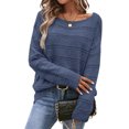 thumbnail image 2 of MaFYtyTPR Women's Sweater Tops Casual Solid Color Crew Collar Fall/Winter Long Sleeved Loose Sweaters Blouse Blue L, 2 of 4