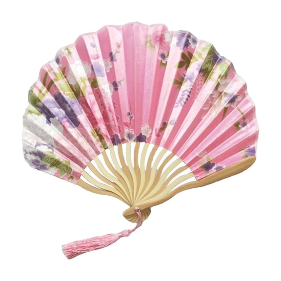 Hand Fan,Hand Fan Foldable,12IN Handheld Floral Folding Fans Hand Held Silk Bamboo Fans with Tassel Women Hollowed Hand Foldable Fan with Fabric Sleeve for Dancing Wedding(E)