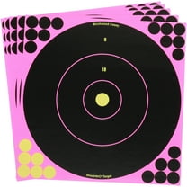 BIRCHWOOD CASEY Shoot-N-C 12" Pink Bull's-Eye Reactive Targets - Highly Visible Instant Feedback Self-Adhesive Shooting Target Stickers with Repair Pasters - 5 Targets, 120 Repair Pasters