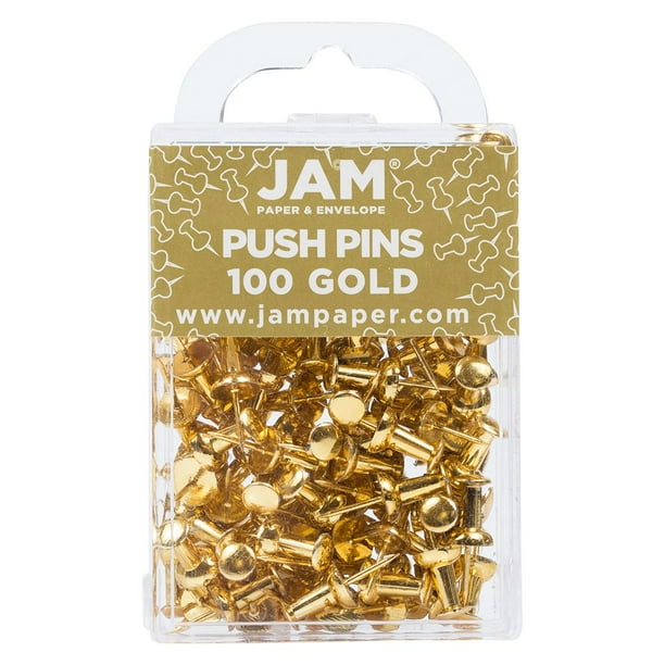 JAM Push Pins, Gold Pushpins, 100/Pack