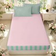 thumbnail image 4 of Manfei Classic Plaid Zipper Full Size Comforter Sets with Fitted Sheet and 2 Pillowcases,Vintage Checkered Zipper Bedding Set,Pink Green,Pink Reversible,4pcs, 4 of 8