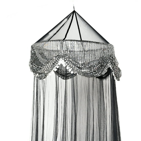 OctoRose Princess Sequnin Black Round Bed Canopy