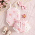 thumbnail image 4 of TZEWGL Outfit Sets For Child Fashion Sleeveless Ruffles Ribbed Romper Bodysuit Prints Shorts With Headbands 3Pcs For Kids size 6-12M, 4 of 8