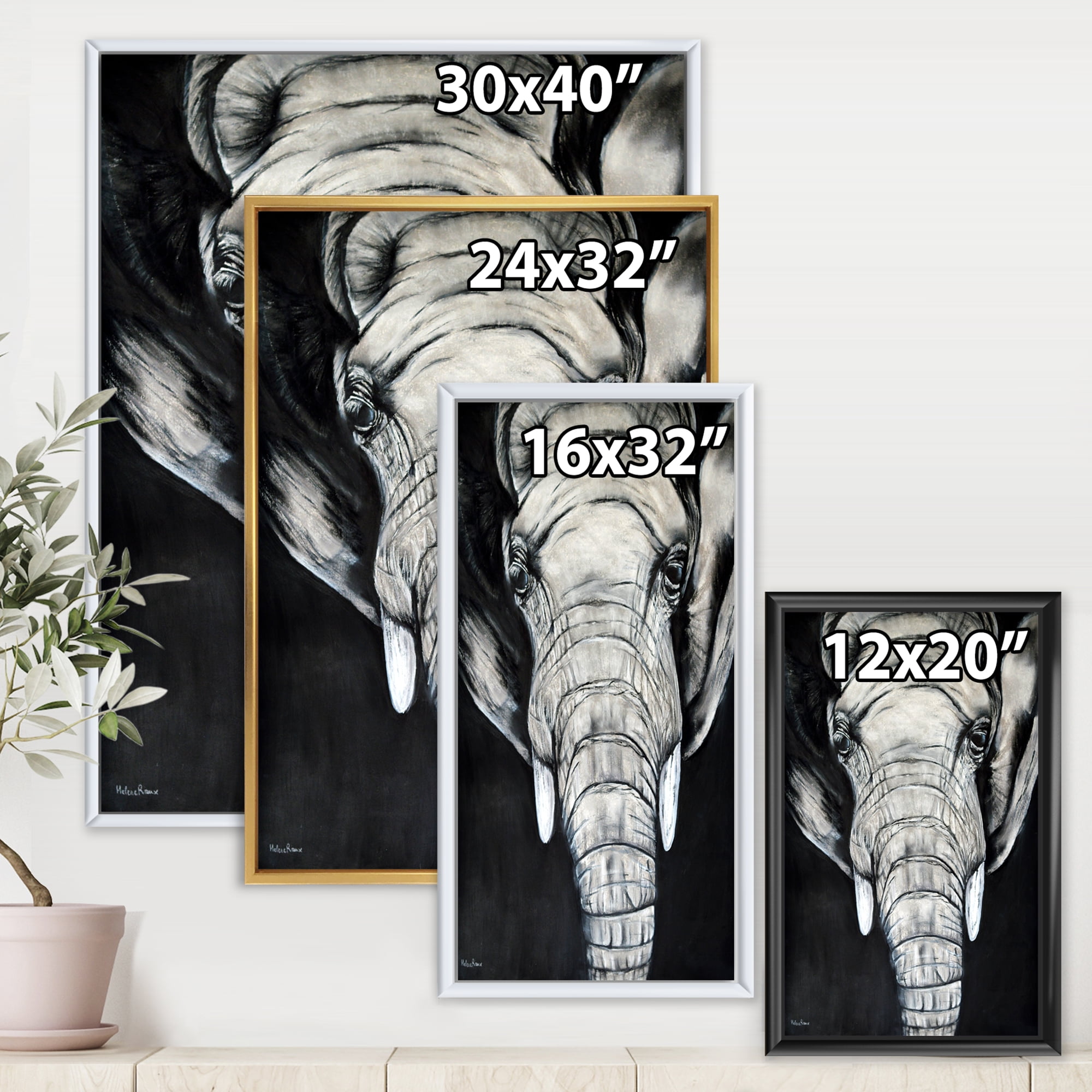 The Close Up Portrait Of An African Elephant 12 in x 20 in Framed Painting Canvas Art Print, by Designart