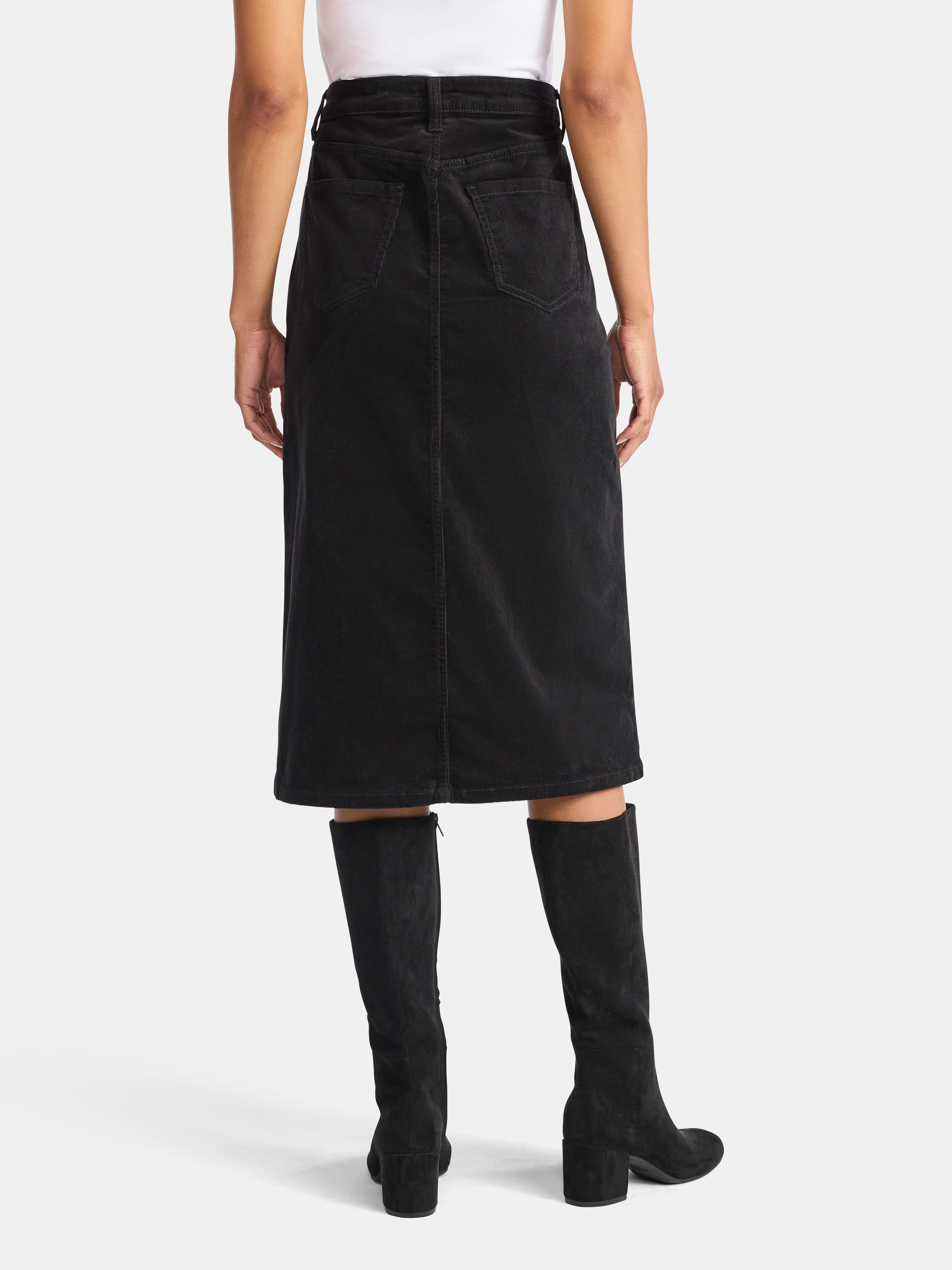 Time and Tru Women's Corduroy Midi Skirt with Front Slit, Sizes 0-20