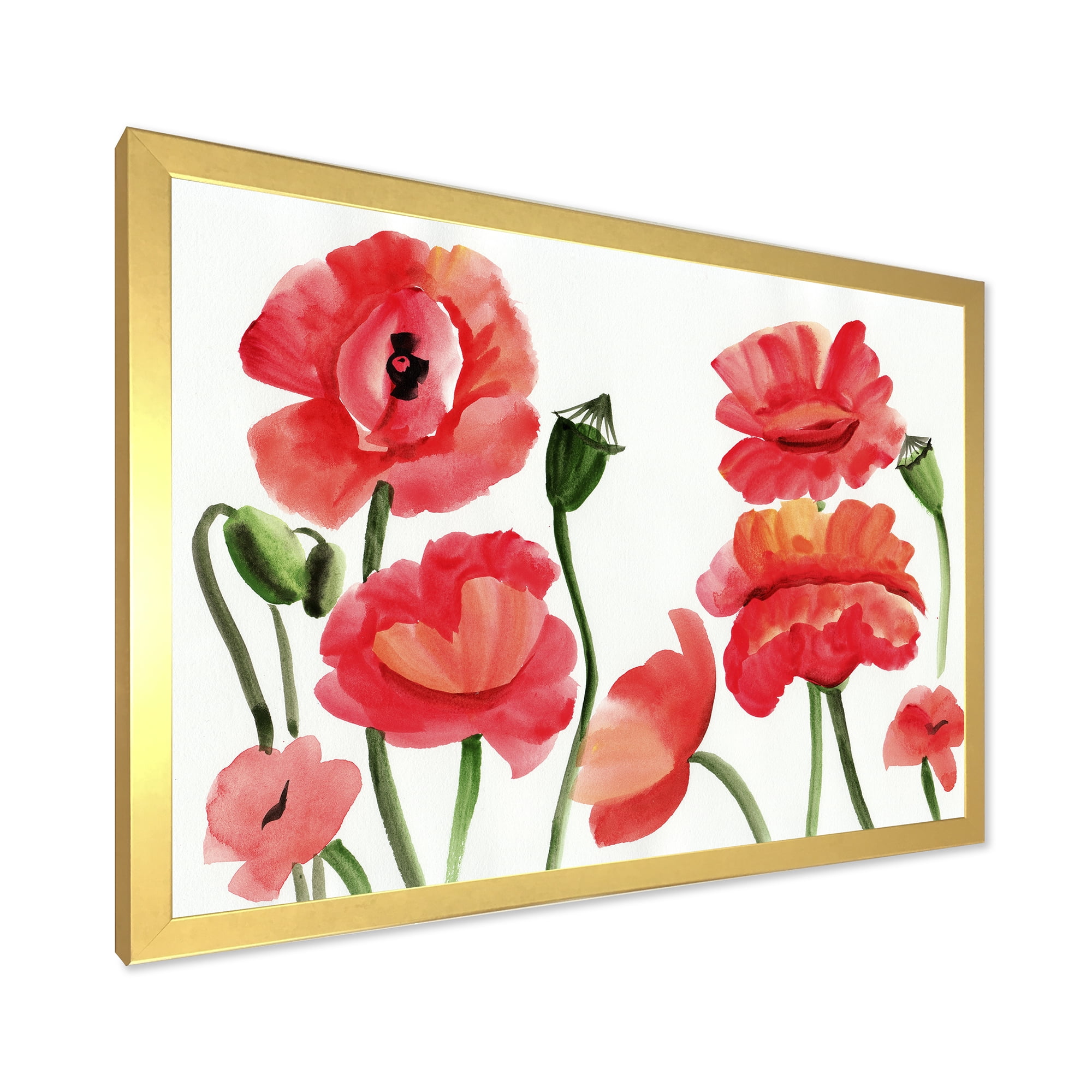 Designart 'Ancient Red Poppies I' Traditional Framed Art Print