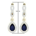 thumbnail image 3 of 1.30 Carat (ctw) 18K Yellow Gold Pear Cut Blue Sapphire & Round Cut White Diamond Ladies Halo Style Dangling Drop Earrin, 3 of 4