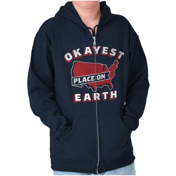America Okayest Place on Earth Zip Up Hoodie Men's Women's Brisco Brands S