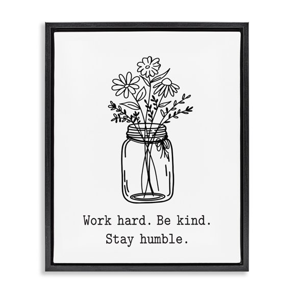 Stupell Industries Shabby Chic Stay Humble Casual Floral Line Doodle Bouquet Black Floating Frame Canvas Art, 17 x 21, by Lettered and Lined