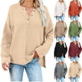 thumbnail image 2 of Button Up Henley Neck Sweaters for Women Pullover Fall Winter Loose Long Sleeve Casual Knitwear Tops, 2 of 5