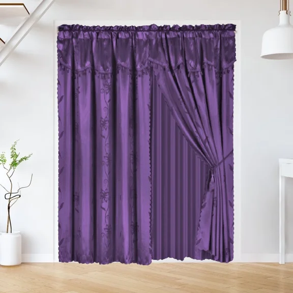 Purple Complete Lxury Window Curtain Set 2 Panels 60 " Wide X 84" Length each Rod Pocket Floral Design for Large Window Any Room Nada