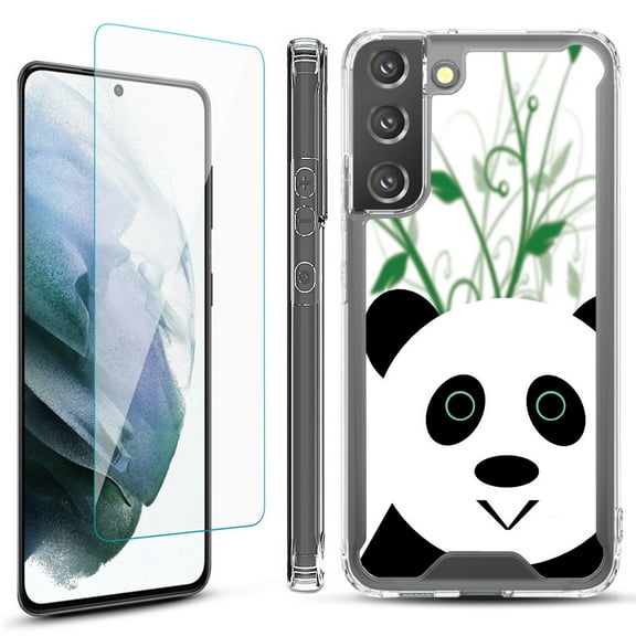 Shockproof Bumper Phone Case for Samsung Galaxy S22  / S22 Plus 5G, with Tempered Glass Screen Protector, by OneToughShield ® - Panda