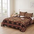 thumbnail image 2 of Twin XL Quilt Set 68''x98'', Brown Red Boho Lightweight Summer Bedspread Coverlet Set with 2 Pillow Shams, Vintage Geometric Abstract Art Breathable All Season Quilt Bedding for Dorm/Guest Room, 2 of 9