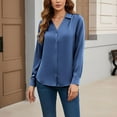 thumbnail image 4 of Guluxicc Womens Satin Button Down Tops Casual Business Work Long Sleeve Shirts V Neck Pullover Tunic Tops, Blue, L, 4 of 6