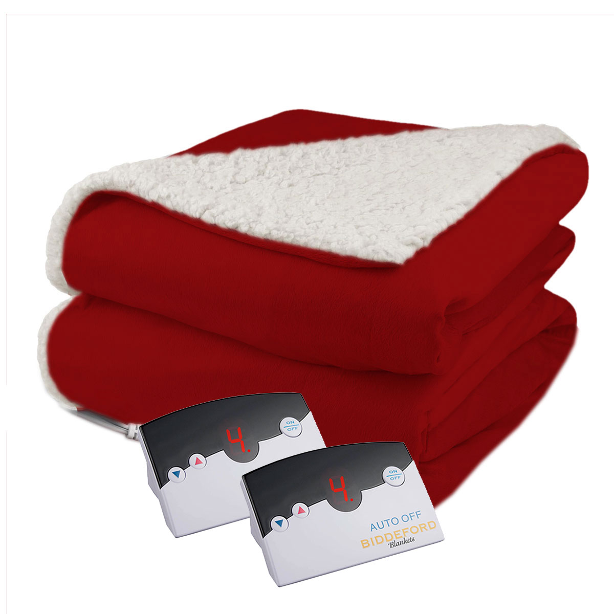 Biddeford Velour Sherpa Electric Heated Warming Blanket King Claret Red
