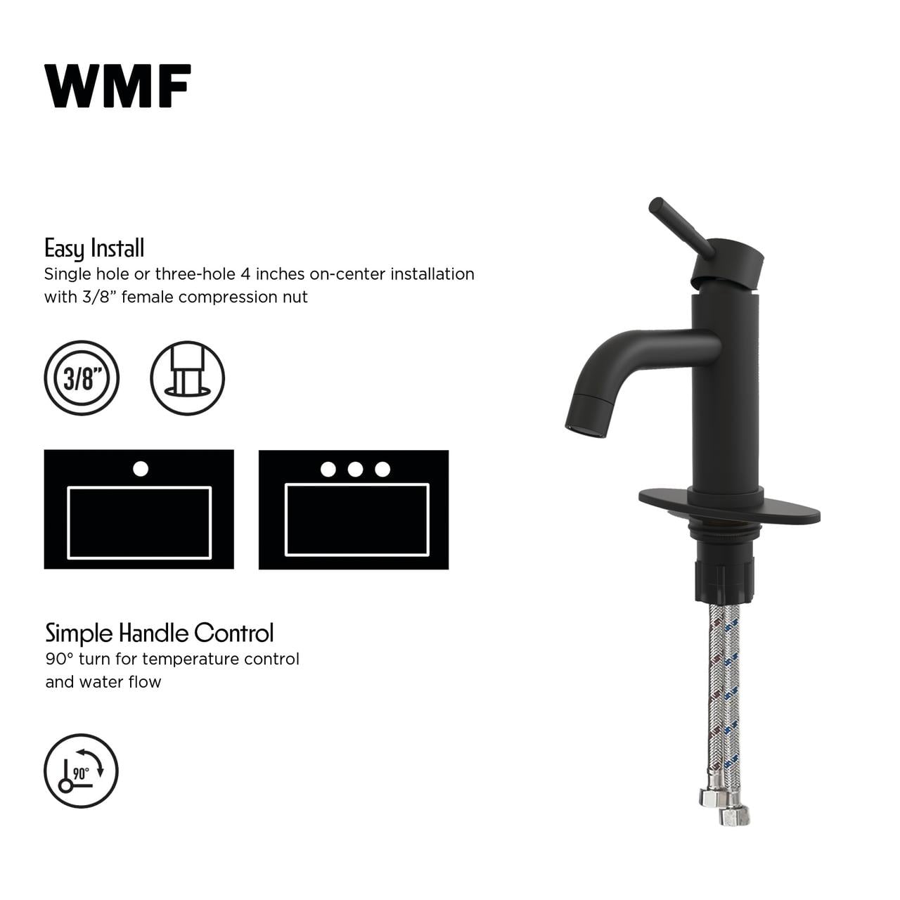 WMF WMF-4316MB-S Stainless Steel Black Single Handle Bathroom Sink Faucet