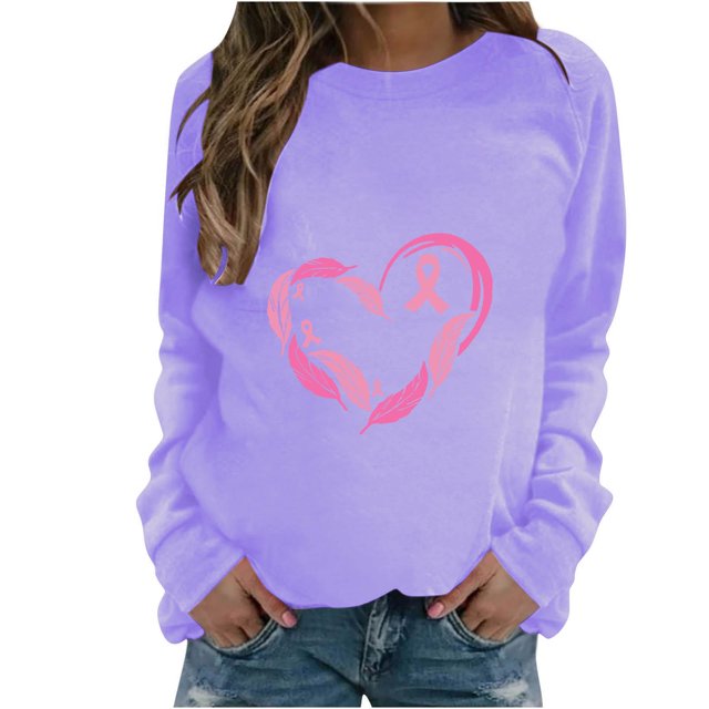 Rbaofujie Chandails pour Femmes Tendance Femmes Mode Décontractée Imprimé Col Rond Ample Manches Longues T-shirt Hauts Blouse Violet Automne Chandails à Capuchon pour Femmes
