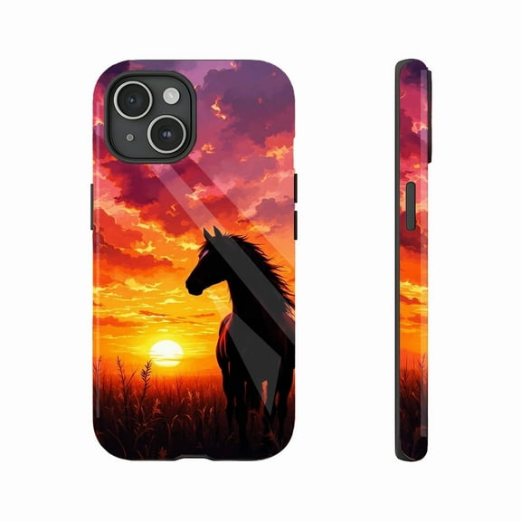 Horse Sunset Art Phone Case for Horse Lovers Compatible with iPhone 11/12/13/14/15/16 (Pro Max/Plus)