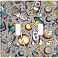 thumbnail image 2 of Metal Light Switch Wall Plate Outlet Cover (Spaceship UFO Astronaut Rocket Outerspace Star Gray - Double Toggle), 2 of 2