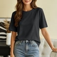 thumbnail image 5 of hotojiny Womens Summer Tops Solid Short Sleeve Casual T-Shirts Crew Neck Basic Tee Classic Fit Plain Tshirt for Every Day, 5 of 6