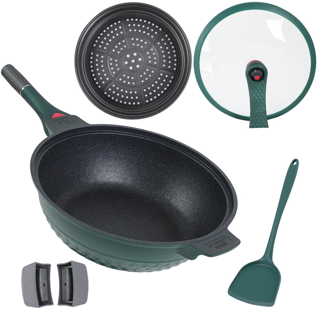 Aluminum Alloy NonStick Pot Woks Stir Fry Pans 6L/ 12.6" w Lid Steamer