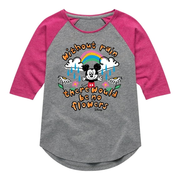 Disney - Mickey Mouse - Without Rain, No Flowers - Toddler & Youth Girls Raglan Graphic T-Shirt
