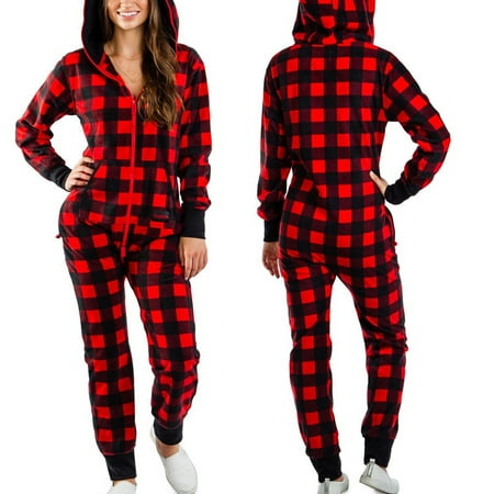 

Puloru Women s Christmas One Piece Pajamas with Hood Santa Pattern Adult Cozy Jumpsuits Homewear