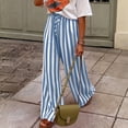 thumbnail image 4 of Stralyhd Palazzo Pants for Women Straight Leg Summer Striped Pants Casual Loose Lightweight Lounge Pants Drawstring Elastic Waist Trousers with Pockets Light Blue M, 4 of 7