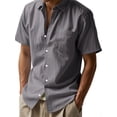 thumbnail image 4 of Dsseng Men‘S Solid Color Linen Collar Short Sleeved Shirt  Loose And Casual Style  Breathable And Comfortable, 4 of 7