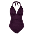 thumbnail image 6 of Firpearl Tummy Control One Piece Swimsuits for Women V Neck Slimming Bathing Suit Ruched Halter Monokini, 6 of 8
