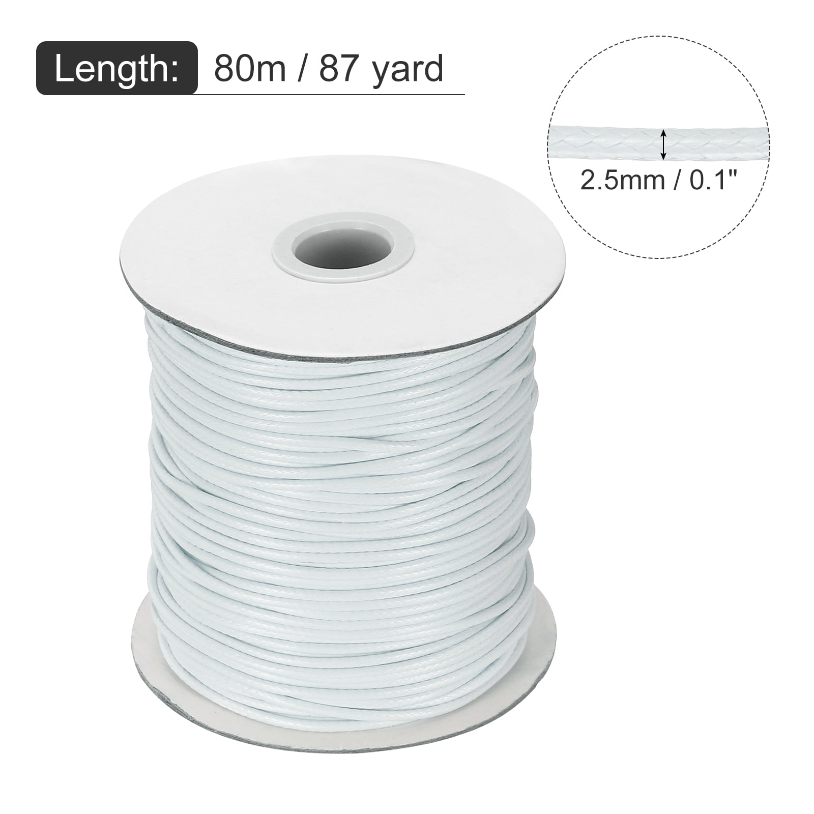 Waxed Cord 2.5mm Waxed Thread 87 Yard Wax String Leather Cord for Bracelet Making, Necklaces, Beading, Jewelry Making and DIY Crafts(Milk White)