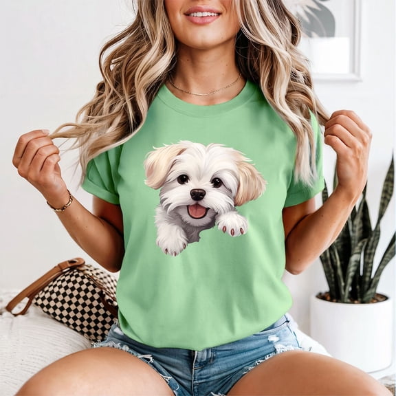 Happy Puppy Dog Animals Womens T-Shirt Graphic Cute Puppies All Size S-5XL