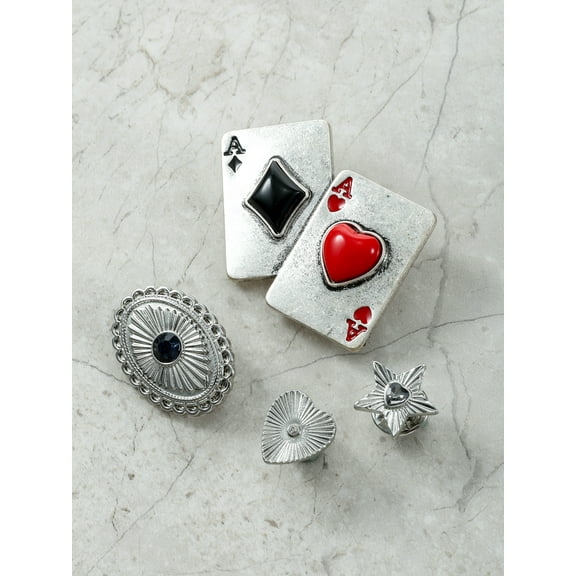 No Boundaries Women's Silvertone Playing Card Brooch Set, 4 Pack