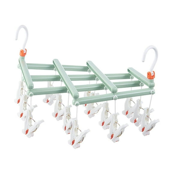 Iumwxz hangers Folding Multi-head Drying Rack Clip Windproof Multifunctional Telescopic Drying Rack hooks holder Green plastic Holiday Saving