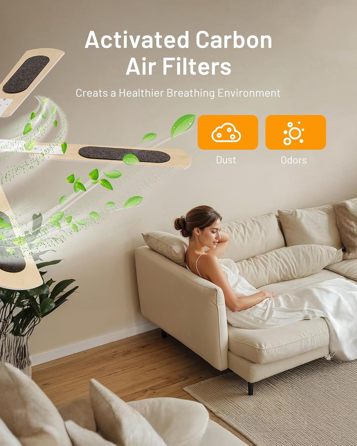 DESINO 52 Inch Ceiling Fan with Light and Remote/APP, 6-Speed, 5 Reversible Blades, Dimmable, Super Quiet, White