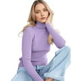 thumbnail image 4 of Ribbed Sweaters for Women Cute High Neck Knitted Warm Fitted Sweater Purple One size, 4 of 9