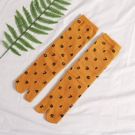 

1 Pair Women Cotton Split 2Toe Flip Flop Socks Tabi Kimono Stocking Middle Tube Yellow