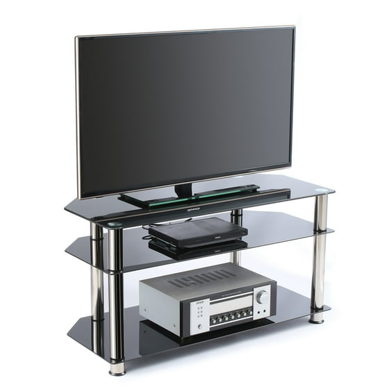 RFIVER Black Tempered Glass TV Stand Suit for LED, LCD, OLED and Plasma Flat Screen TVs up to 46