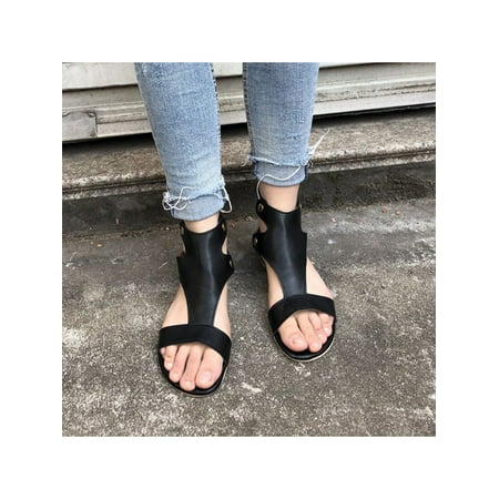 

Gomelly Women Shoes Comfortable Sandals Ankle Strap Flat Sandal Button Flats Ladies Womens Black 5